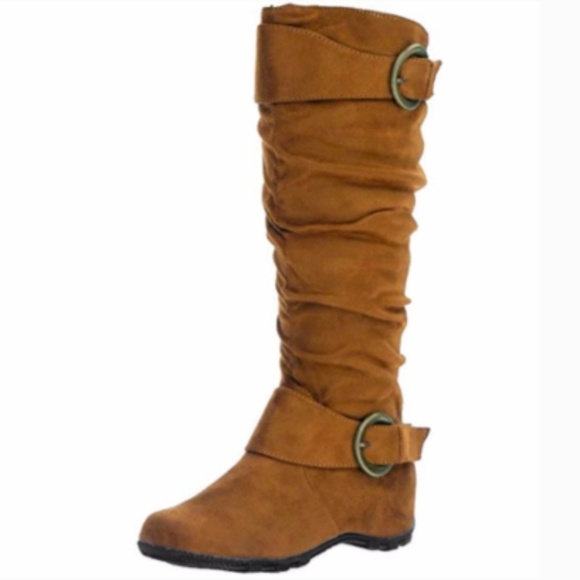 Buckle Shoes - NWT Suede Slouchy Mid Calf Buckle Riding Boots Tan